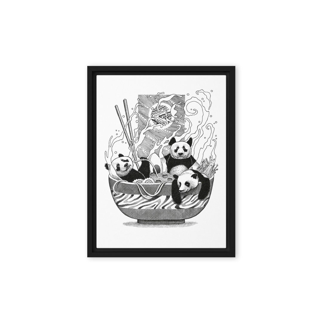 Gerahmte Leinwand - Panda Ramen Pavel Illustrations 30x41 cm (12″×16″) / Schwarz artlia