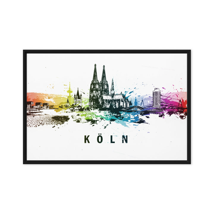 Gerahmte Leinwand - Skyline Köln Marko Kurth Schwarz / 61x91 cm (24″×36″) artlia