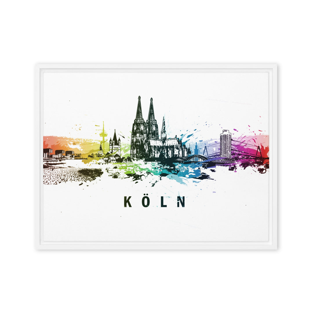 Gerahmte Leinwand - Skyline Köln Marko Kurth Weiß / 46x61 cm (18″×24″) artlia