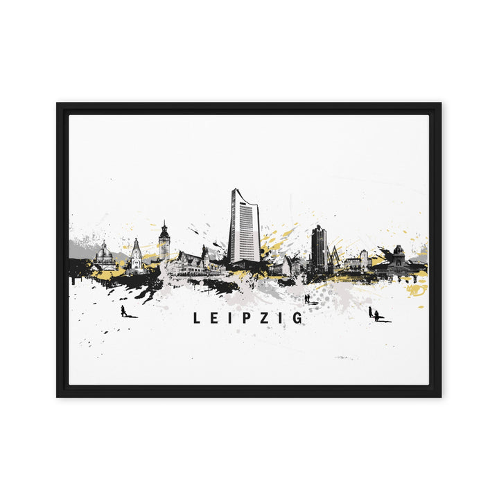 Gerahmte Leinwand - Skyline Leipzig Marko Kurth Schwarz / 46x61 cm (18″×24″) artlia