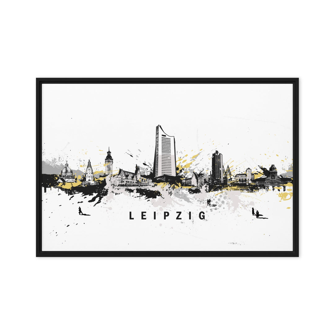 Gerahmte Leinwand - Skyline Leipzig Marko Kurth Schwarz / 61x91 cm (24″×36″) artlia