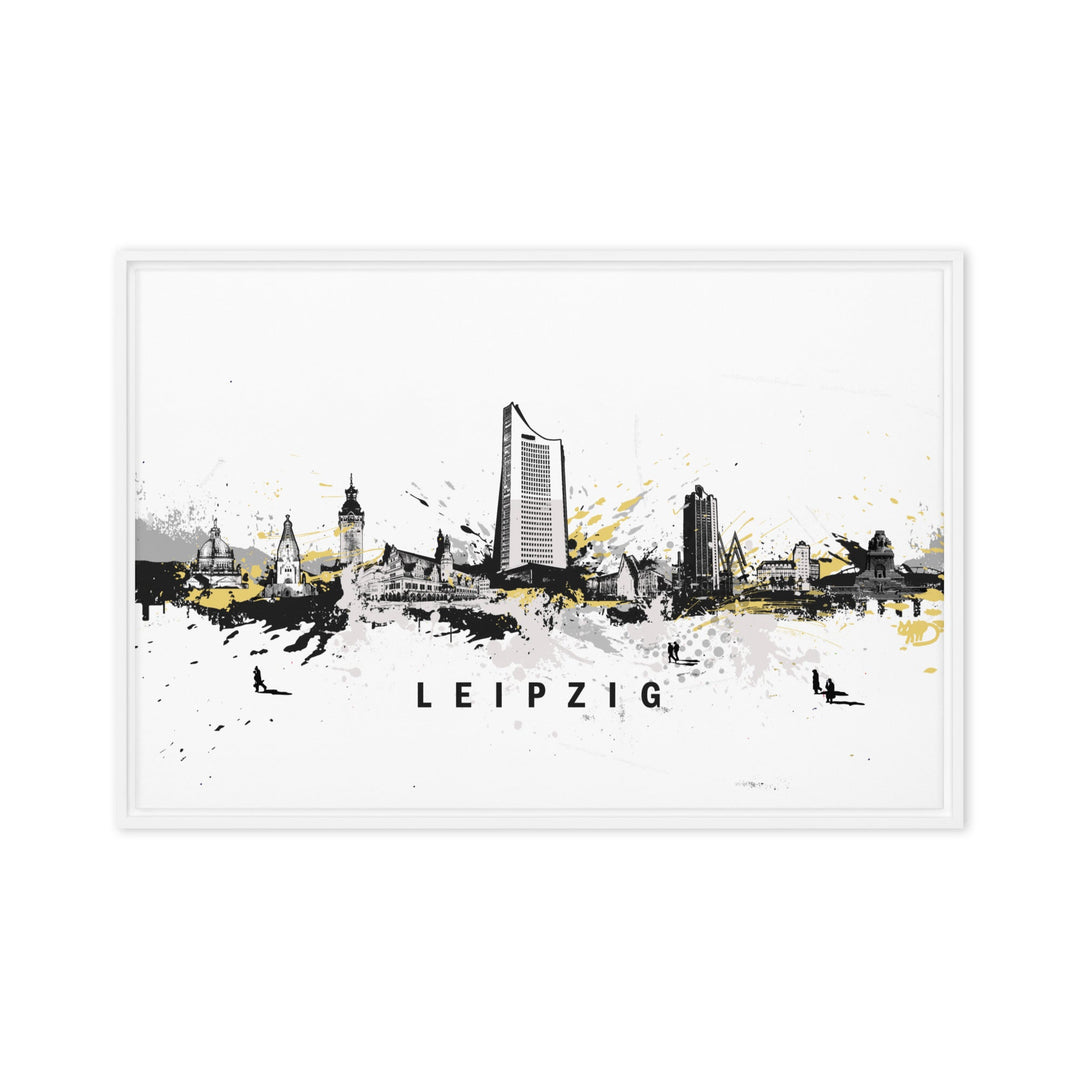 Gerahmte Leinwand - Skyline Leipzig Marko Kurth Weiß / 61x91 cm (24″×36″) artlia