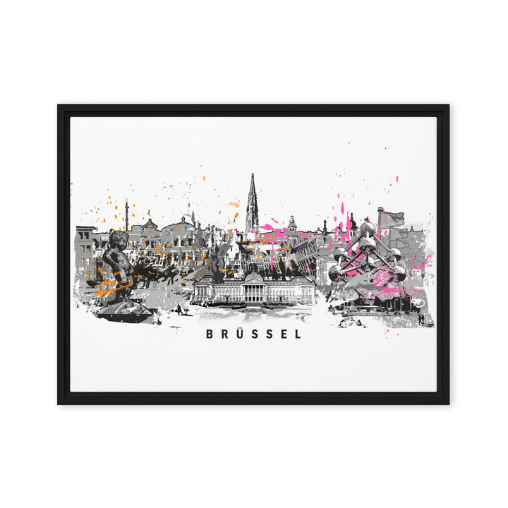 Leinwand - Skyline Brüssel Marko Kurth Schwarz / 46x61 cm (18″×24″) artlia