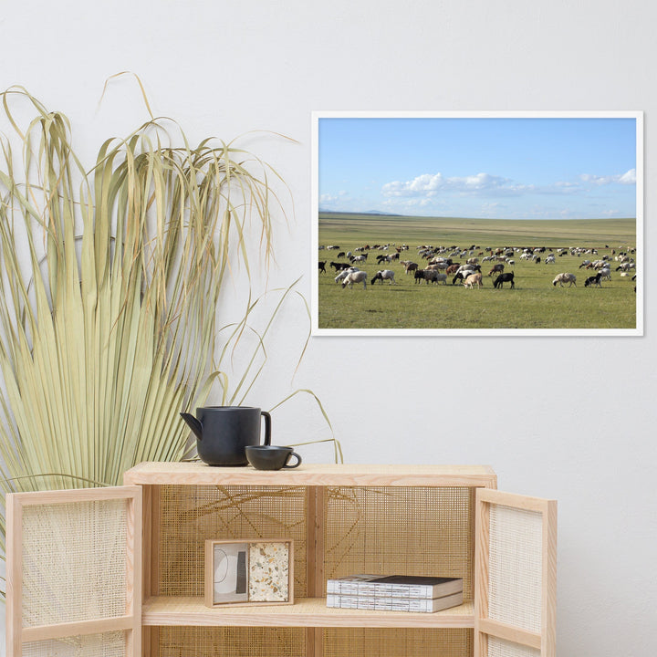 Poster - Herd of sheep graze in Mongolian steppe Young Han Song artlia