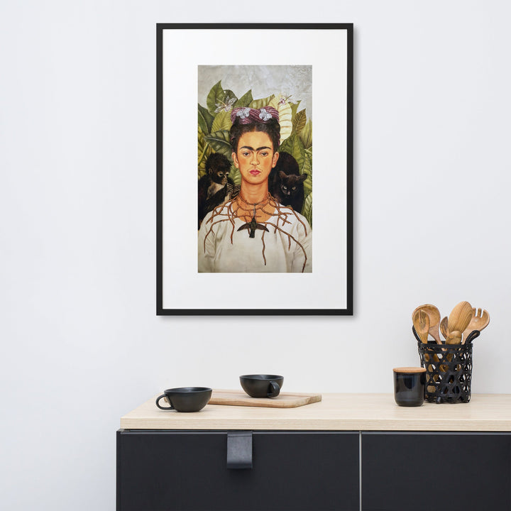Poster mit Passepartout - Frida Kahlo with Thorn Necklace and Hummingbird Frida Kahlo artlia