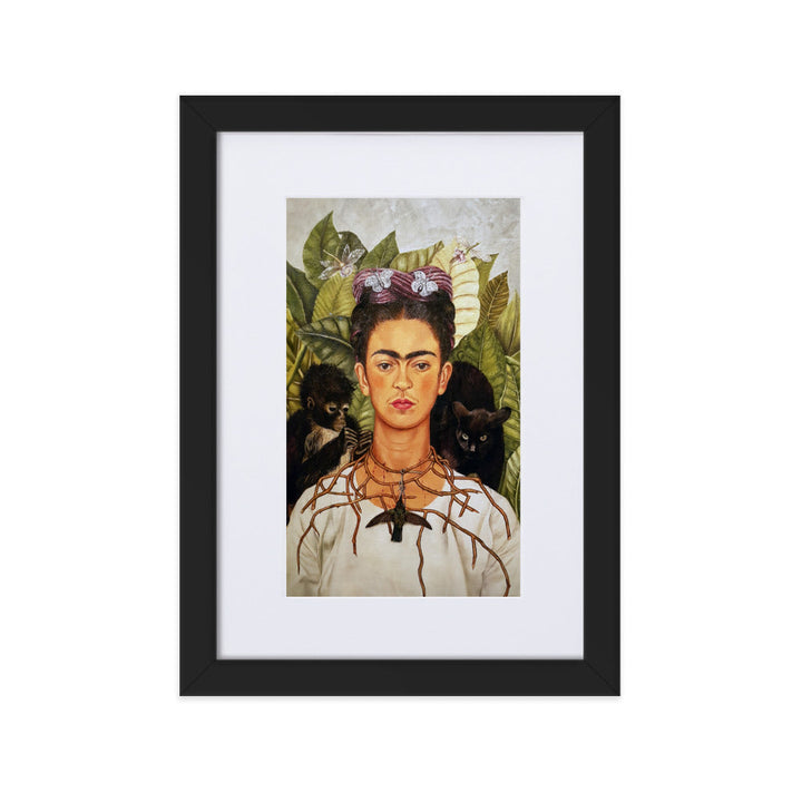 Poster mit Passepartout - Frida Kahlo with Thorn Necklace and Hummingbird Frida Kahlo Schwarz / 21×30 cm artlia