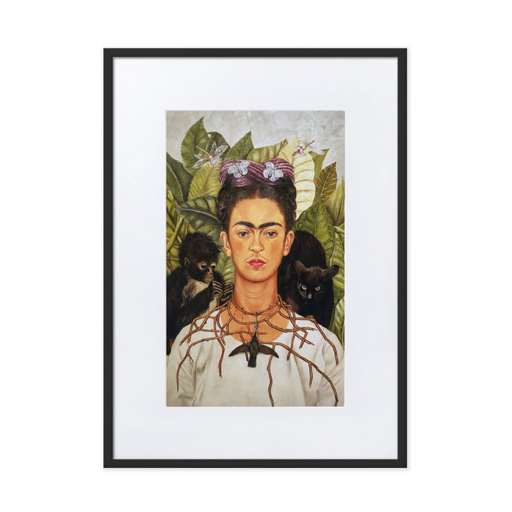 Poster mit Passepartout - Frida Kahlo with Thorn Necklace and Hummingbird Frida Kahlo Schwarz / 50×70 cm artlia