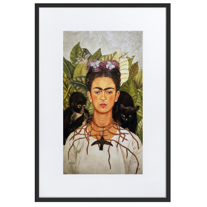 Poster mit Passepartout - Frida Kahlo with Thorn Necklace and Hummingbird Frida Kahlo Schwarz / 61×91 cm artlia