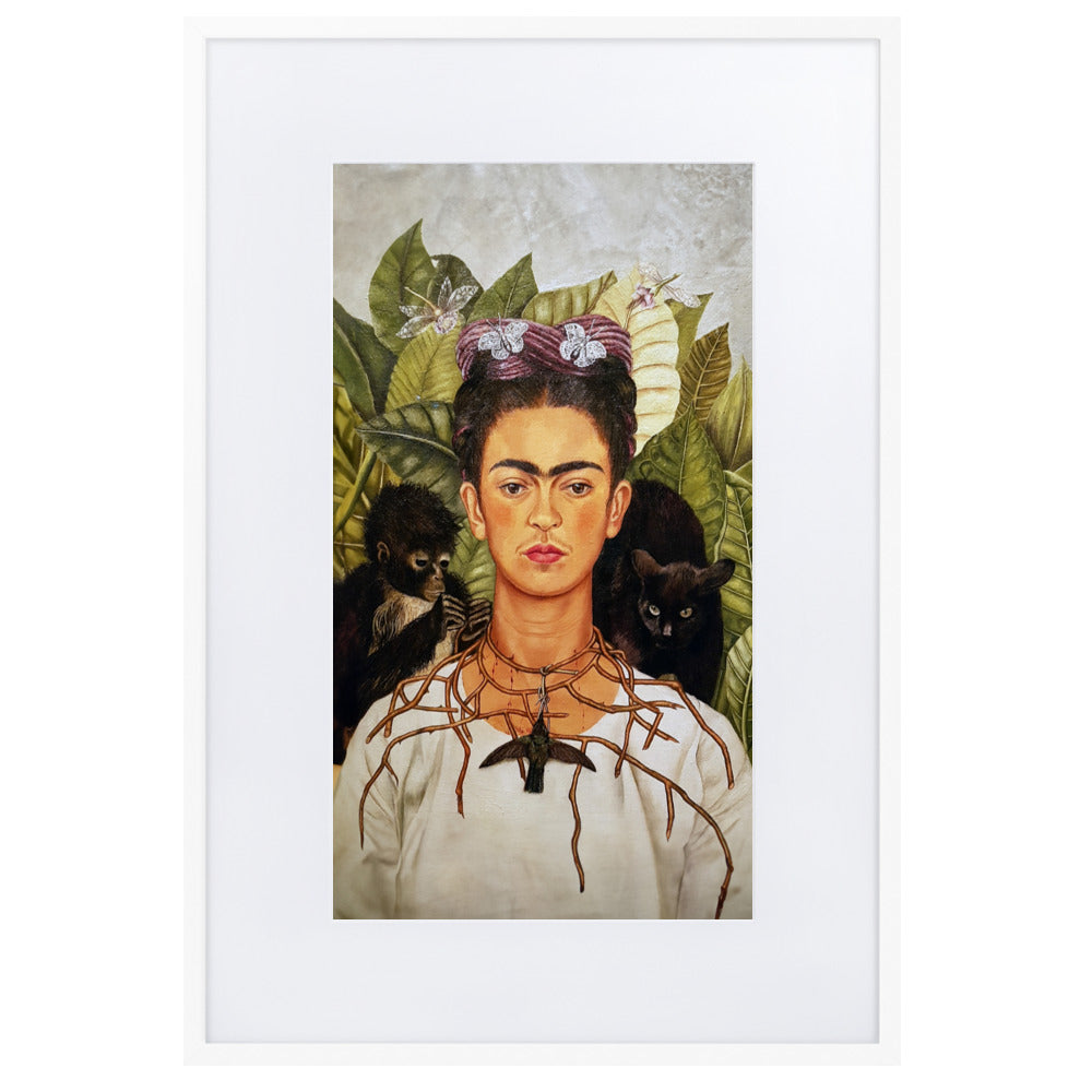 Poster mit Passepartout - Frida Kahlo with Thorn Necklace and Hummingbird Frida Kahlo Weiß / 61×91 cm artlia