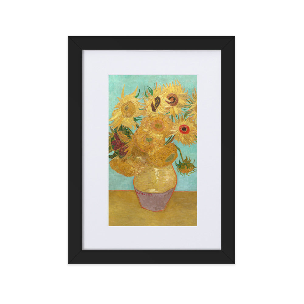 Poster mit Passepartout - Sonnenblumen, 1889 Vincent van Gogh Schwarz / 21×30 cm artlia