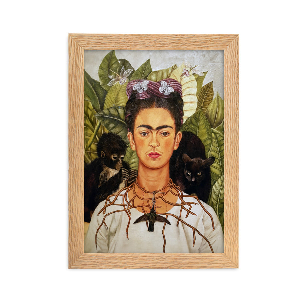 Poster mit Rahmen - Frida Kahlo with Thorn Necklace and Hummingbird ARTLIA Oak / 21×30 cm artlia