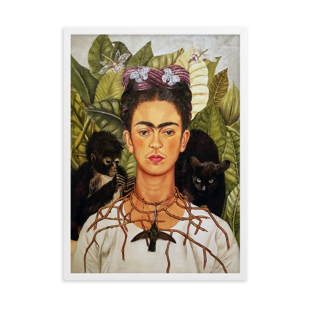 Poster mit Rahmen - Frida Kahlo with Thorn Necklace and Hummingbird ARTLIA Weiß / 50×70 cm artlia