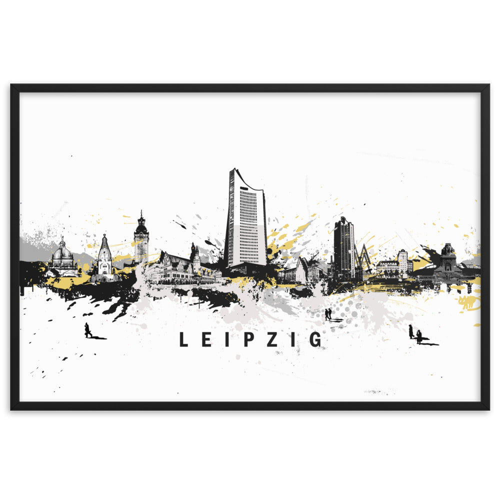 Poster mit Rahmen - Skyline Leipzig Marko Kurth Schwarz / 61×91 cm artlia