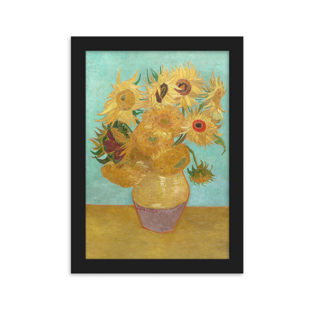 Poster mit Rahmen - Sonnenblumen, 1889 Vincent van Gogh Schwarz / 21×30 cm artlia