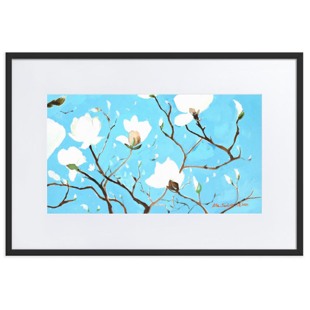 A Thousand, Shiny Magnolia - Poster im Rahmen mit Passepartout artlia Schwarz / 61×91 cm artlia