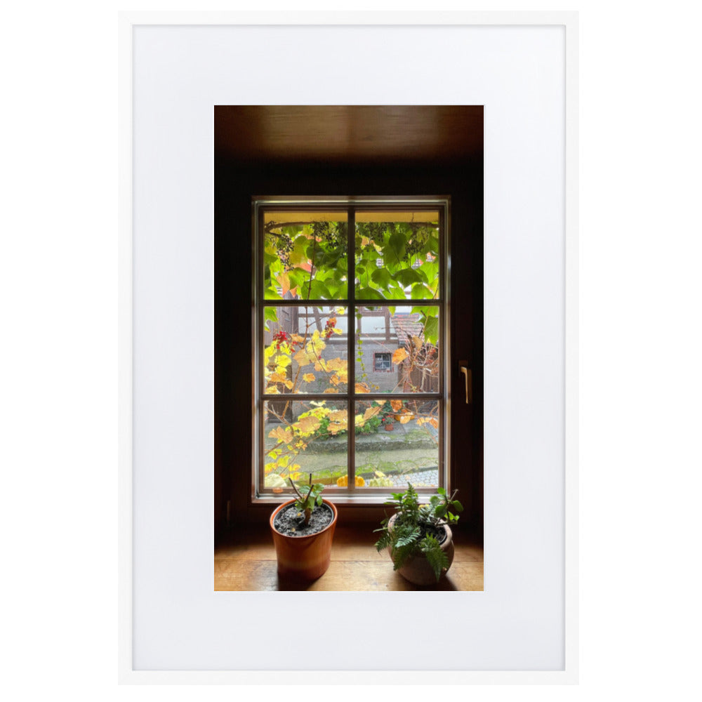 Autumn Window Herbstfenster Margersdorf - Poster im Rahmen mit Passepartout Kuratoren von artlia Weiß / 61×91 cm artlia