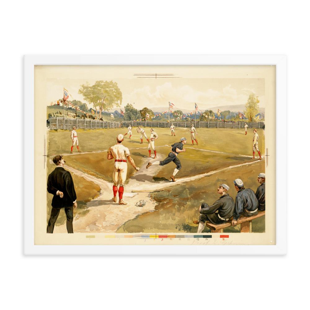 Baseball des 19. Jahrhunderts - Poster im Rahmen Boston Public Library weiß / 46x61 cm artlia