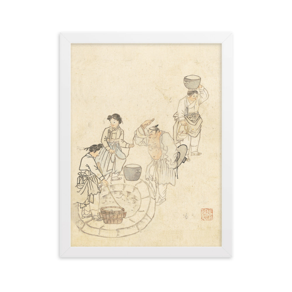 bei der Quelle, Umulga, Kim Hong-do - Poster im Rahmen Hong-do Kim Weiß / 30×40 cm artlia