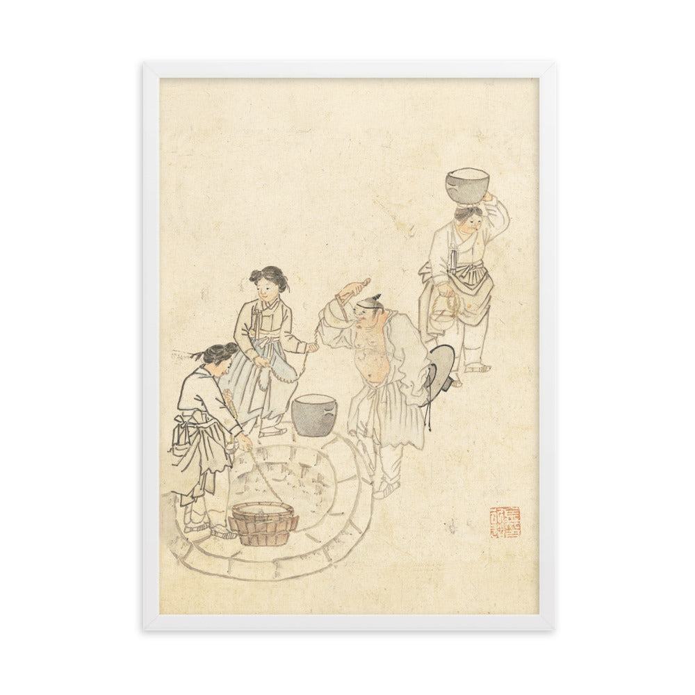 bei der Quelle, Umulga, Kim Hong-do - Poster im Rahmen Hong-do Kim Weiß / 50×70 cm artlia