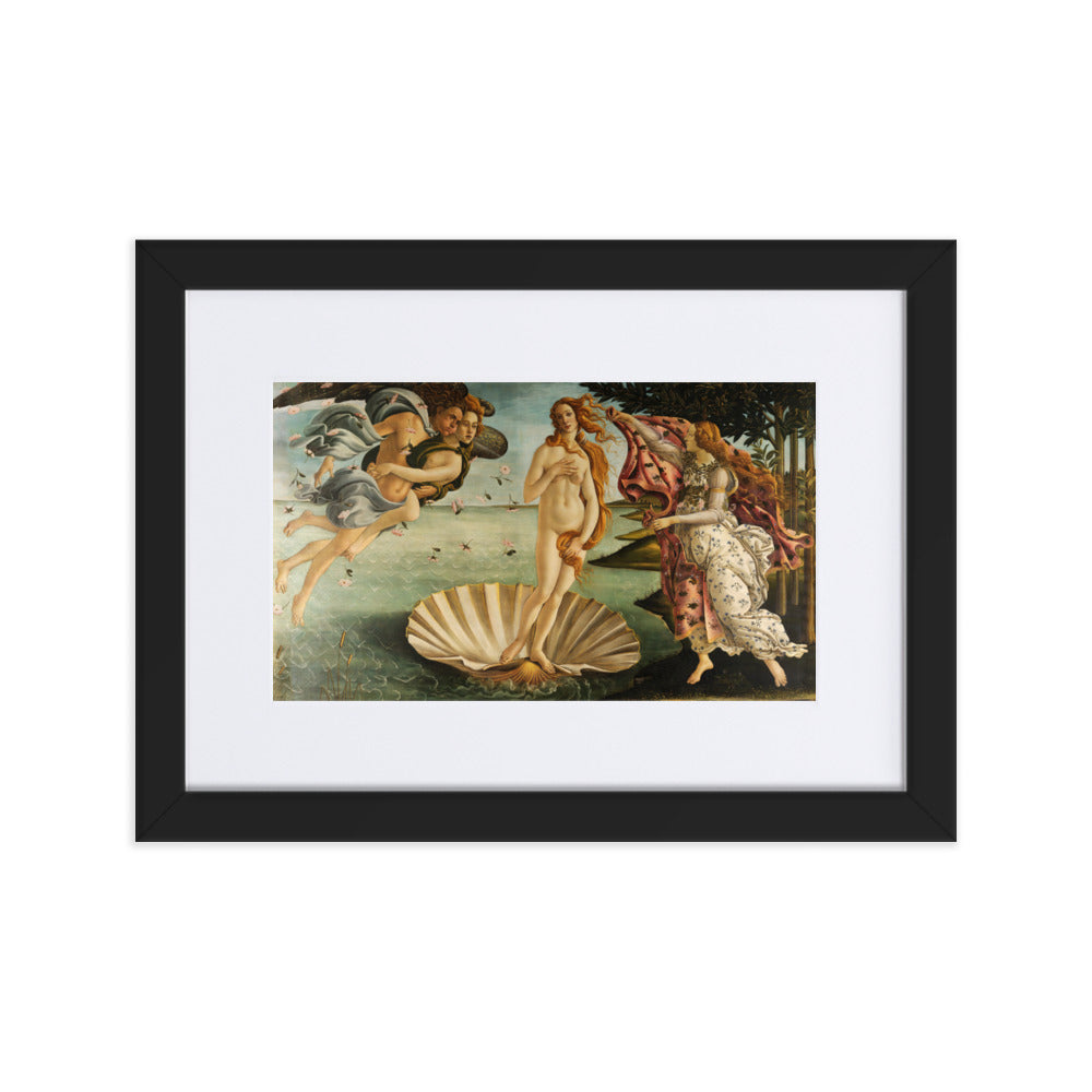 Birth of Venus, Sandro Botticelli - Poster im Rahmen mit Passepartout Sandro Botticelli Schwarz / 21×30 cm artlia