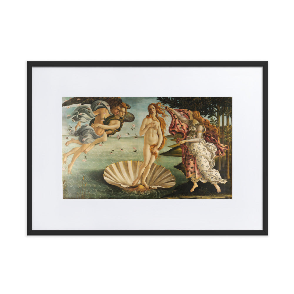Birth of Venus, Sandro Botticelli - Poster im Rahmen mit Passepartout Sandro Botticelli Schwarz / 50×70 cm artlia