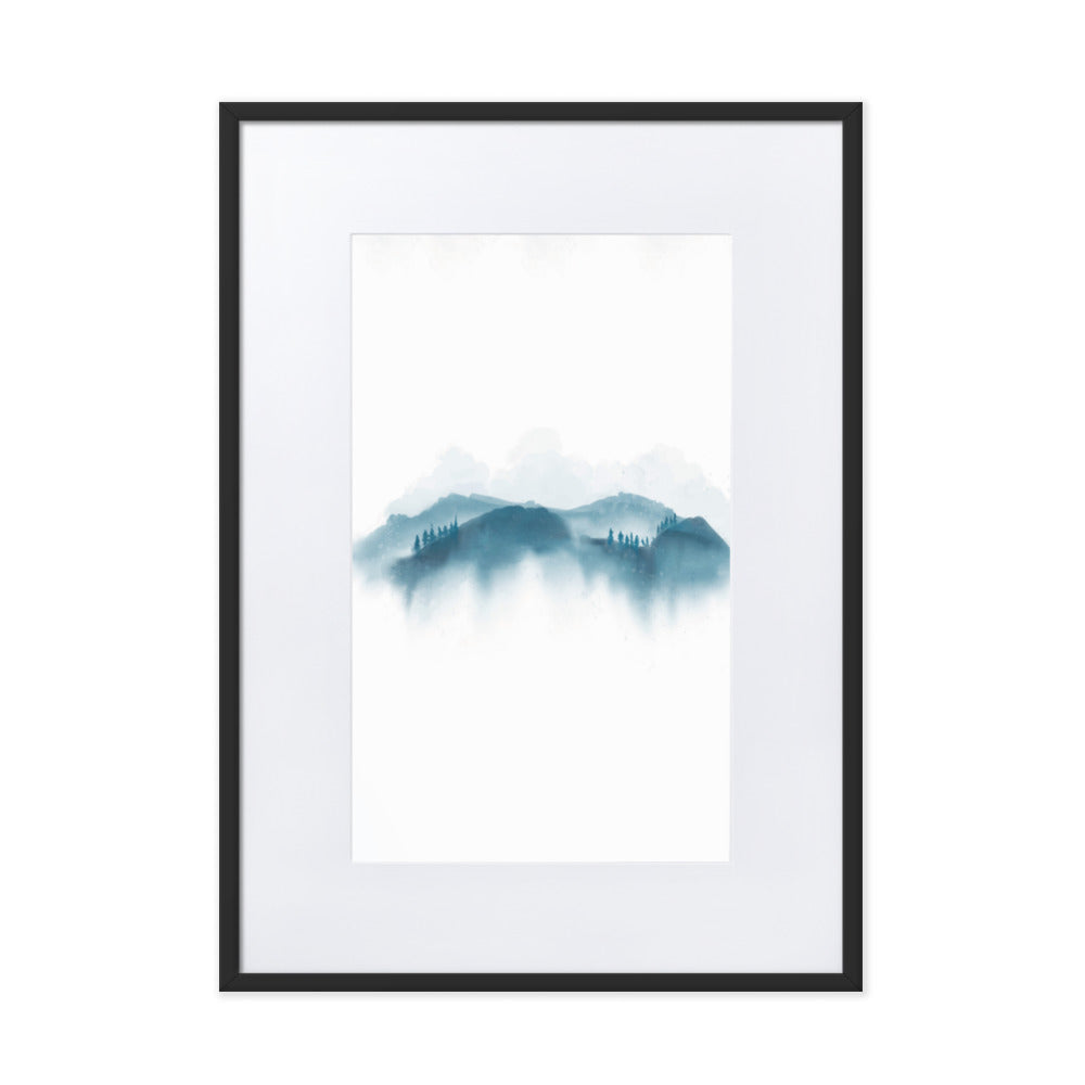 blue Mountains blaue Berge - Poster im Rahmen mit Passepartout artlia Schwarz / 50×70 cm artlia