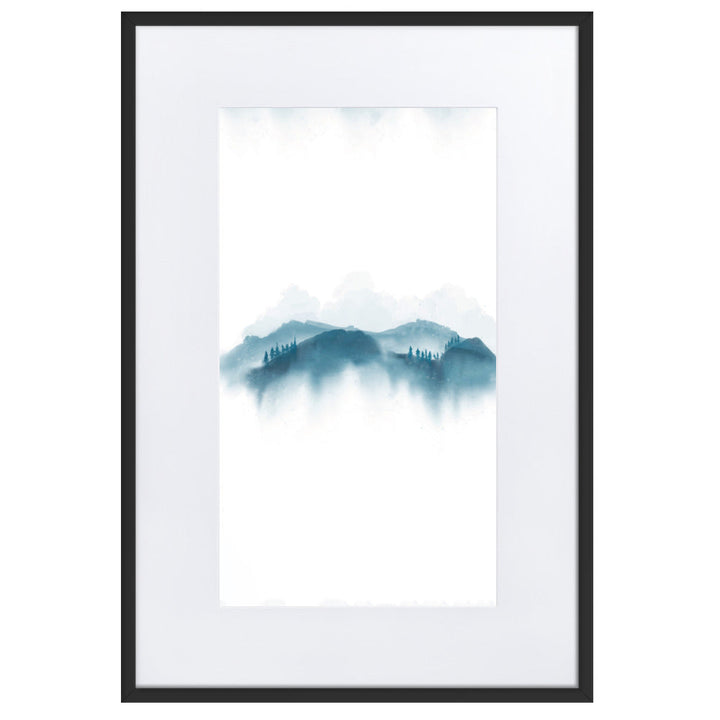 blue Mountains blaue Berge - Poster im Rahmen mit Passepartout artlia Schwarz / 61×91 cm artlia