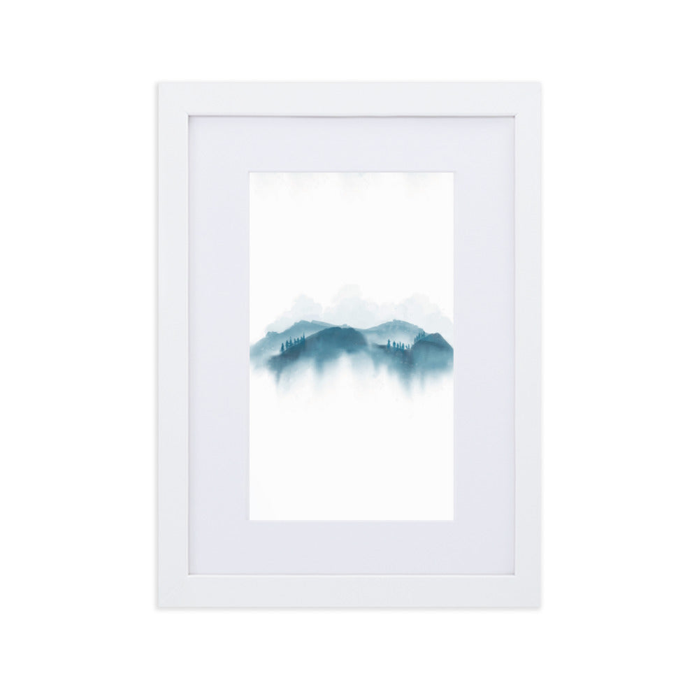 blue Mountains blaue Berge - Poster im Rahmen mit Passepartout artlia Weiß / 21×30 cm artlia
