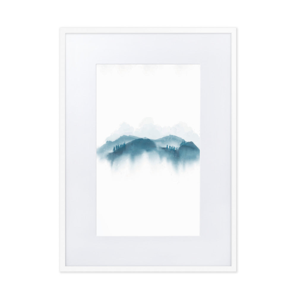 blue Mountains blaue Berge - Poster im Rahmen mit Passepartout artlia Weiß / 50×70 cm artlia