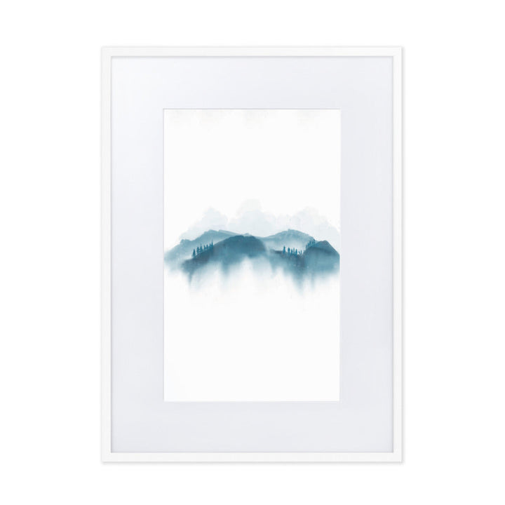 blue Mountains blaue Berge - Poster im Rahmen mit Passepartout artlia Weiß / 50×70 cm artlia
