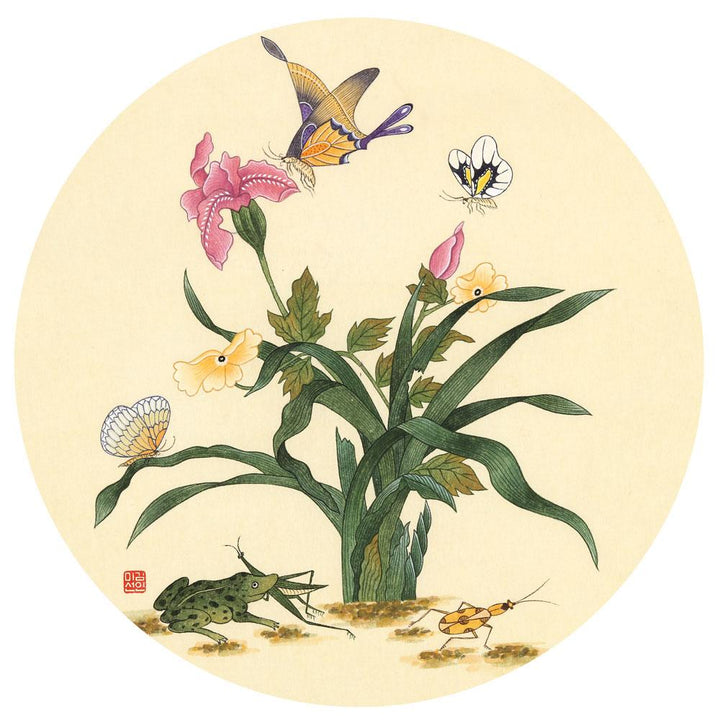 Blumen, Schmetteringe und Frosch - Kunstwerk Misun Kim artlia