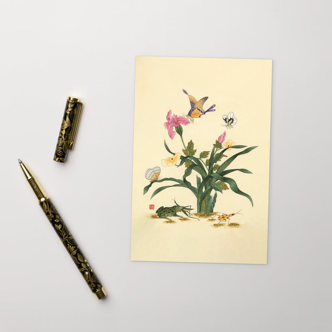 Blumen, Schmetteringe und Frosch - Postkarte Misun Kim artlia