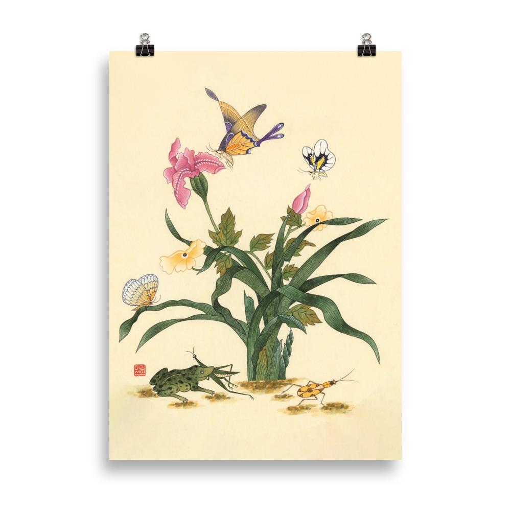 Blumen, Schmetteringe und Frosch - Poter artlia 50×70 cm artlia