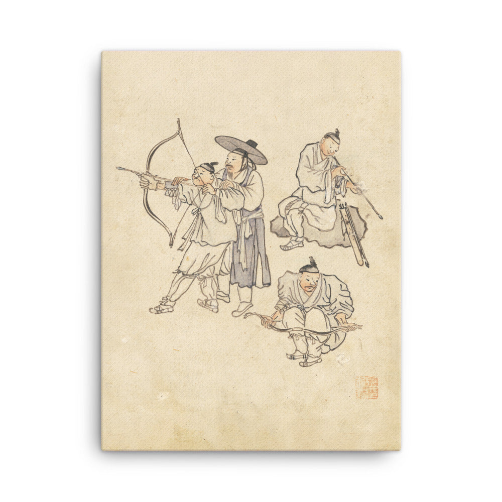 Bogenschiessen, Kim Hong-do - Leinwand Hong-do Kim 30x41 cm artlia