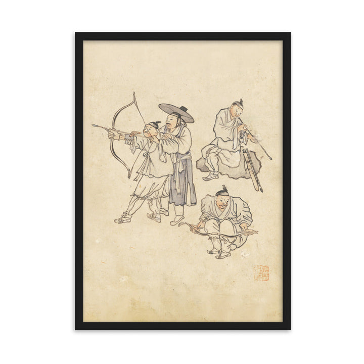 Bogenschiessen, Kim Hong-do - Poster im Rahmen Hong-do Kim Schwarz / 50×70 cm artlia