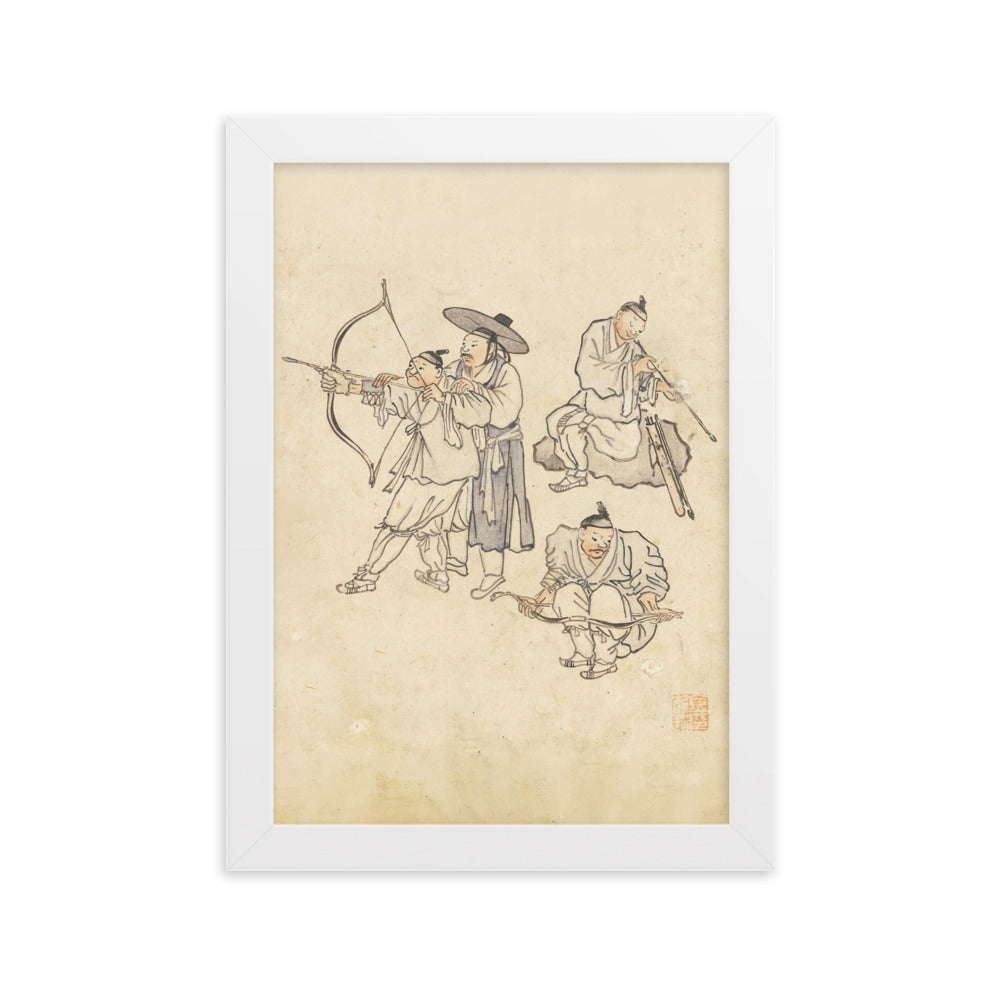 Bogenschiessen, Kim Hong-do - Poster im Rahmen Hong-do Kim Weiß / 21×30 cm artlia
