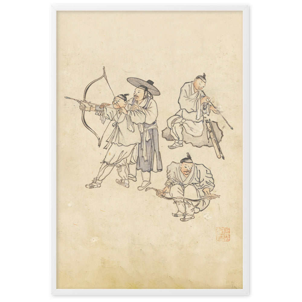 Bogenschiessen, Kim Hong-do - Poster im Rahmen Hong-do Kim Weiß / 61×91 cm artlia