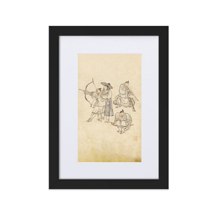 Bogenschiessen, Kim Hong-do - Poster im Rahmen mit Passepartout Hong-do Kim Schwarz / 21×30 cm artlia