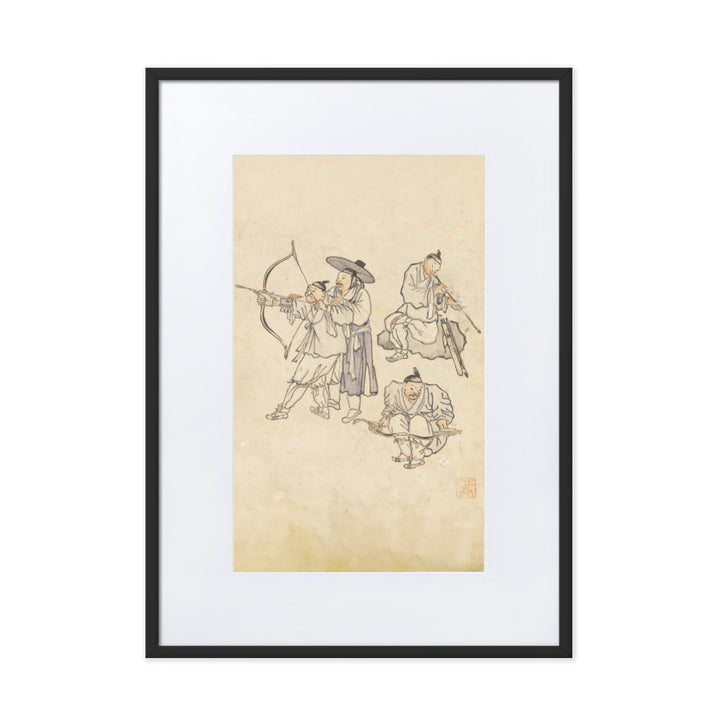 Bogenschiessen, Kim Hong-do - Poster im Rahmen mit Passepartout Hong-do Kim Schwarz / 50×70 cm artlia