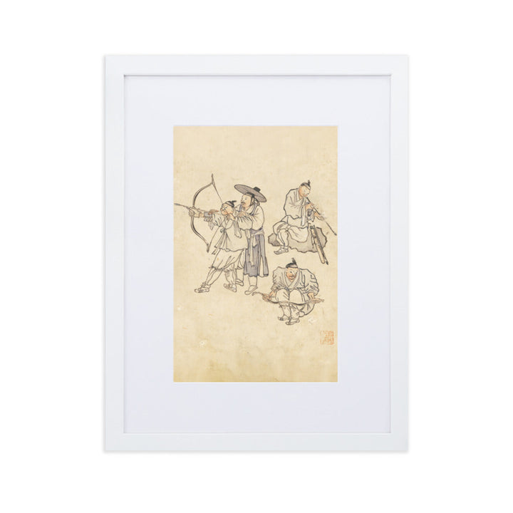 Bogenschiessen, Kim Hong-do - Poster im Rahmen mit Passepartout Hong-do Kim Weiß / 30×40 cm artlia