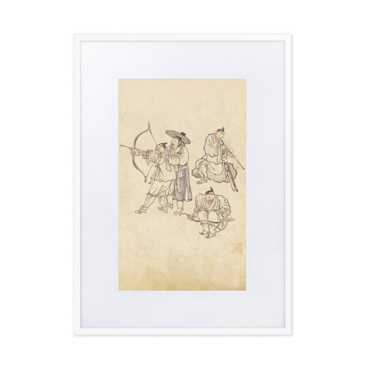 Bogenschiessen, Kim Hong-do - Poster im Rahmen mit Passepartout Hong-do Kim Weiß / 50×70 cm artlia
