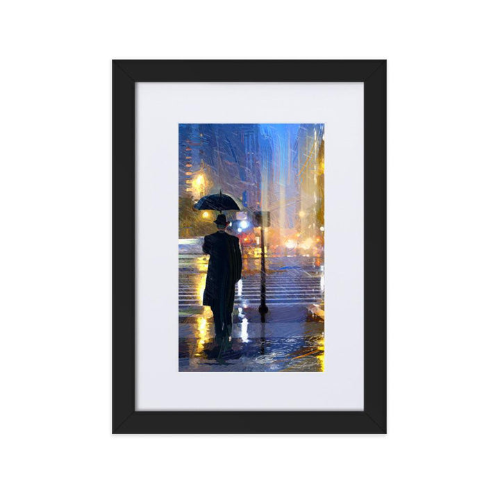Downtown im Regen - Poster im Rahmen mit Passepartout Kuratoren von artlia schwarz / 21×30 cm artlia