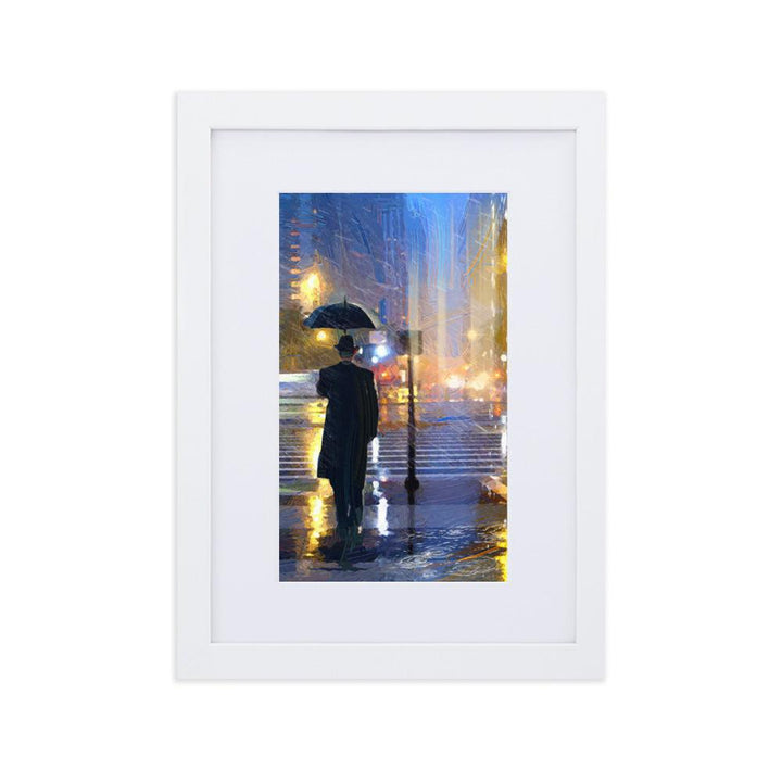 Downtown im Regen - Poster im Rahmen mit Passepartout Kuratoren von artlia weiß / 21×30 cm artlia