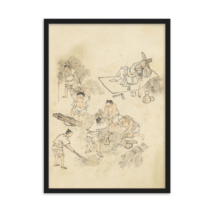 Dreschen, Kim Hong-do - Poster im Rahmen Hong-do Kim Schwarz / 50×70 cm artlia