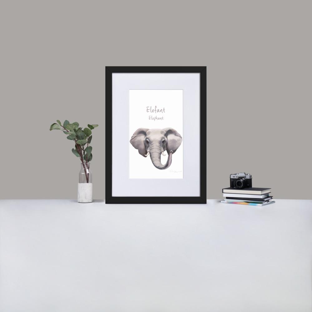 Elefant - Poster im Rahmen mit Passepartout dear.bon.vivant schwarz / 50×70 cm artlia