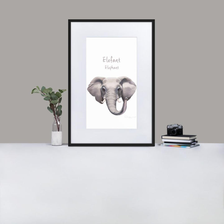 Elefant - Poster im Rahmen mit Passepartout dear.bon.vivant schwarz / 61×91 cm artlia