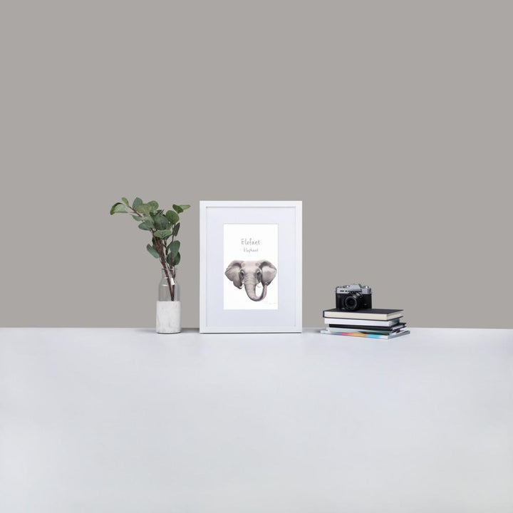 Elefant - Poster im Rahmen mit Passepartout dear.bon.vivant weiß / 30×40 cm artlia