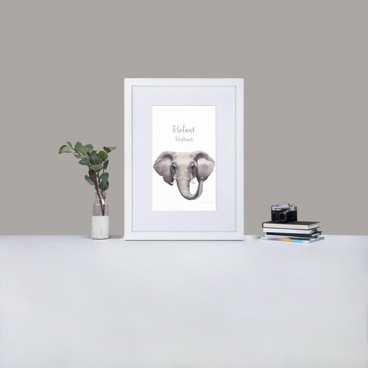 Elefant - Poster im Rahmen mit Passepartout dear.bon.vivant weiß / 50×70 cm artlia
