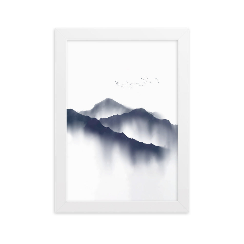 Foggy Mountains neblige Berge - Poster im Rahmen artlia Weiß / 21×30 cm artlia