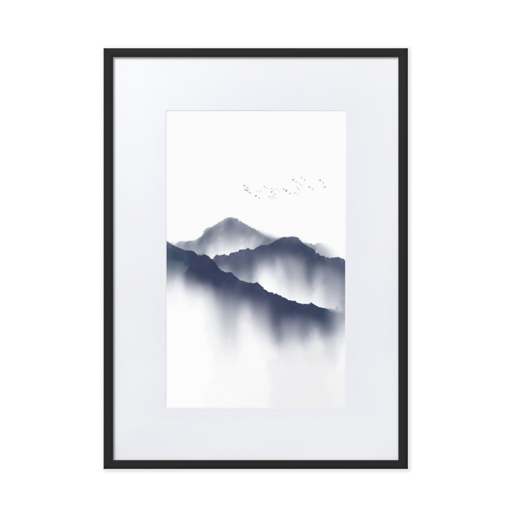 Foggy Mountains neblige Berge - Poster im Rahmen mit Passepartout artlia Schwarz / 50×70 cm artlia
